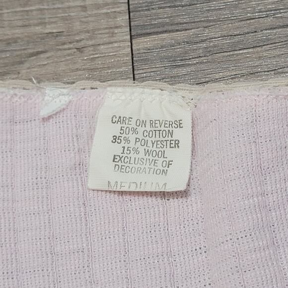 Vintage Wool Blend Baby Tee Short Sleeve Pink Bow Lacey Cottagecore Coquette Top - Picture 3 of 6